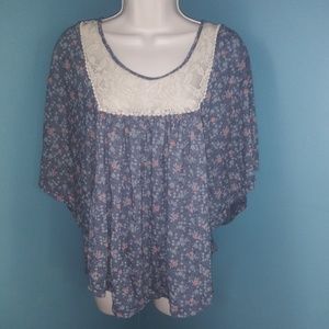 Decree Hippie shirt blue flowers L